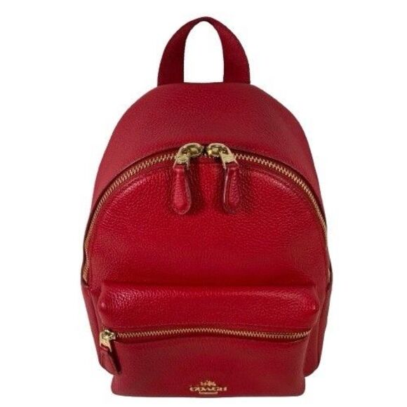 COACH Mini Charlie Backpack Red Pebbled Leather Shoulder Bag F38263 MRP $295